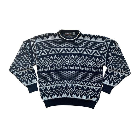 Vtg 90s Botany 500 Sweater Black Fair Isle Slouchy Grandpa Grunge Goth Classic - Picture 1 of 7